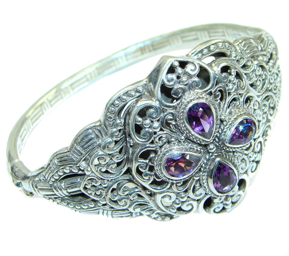 Bali Made genuine Amethyst .925 Sterling Silver handcrafted Bracelet / Cuff