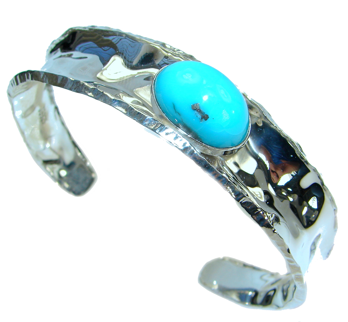 Boho Chic Genuine Sleeping Beauty Turquoise .925 Sterling Silver handmade Bracelet / Cuff