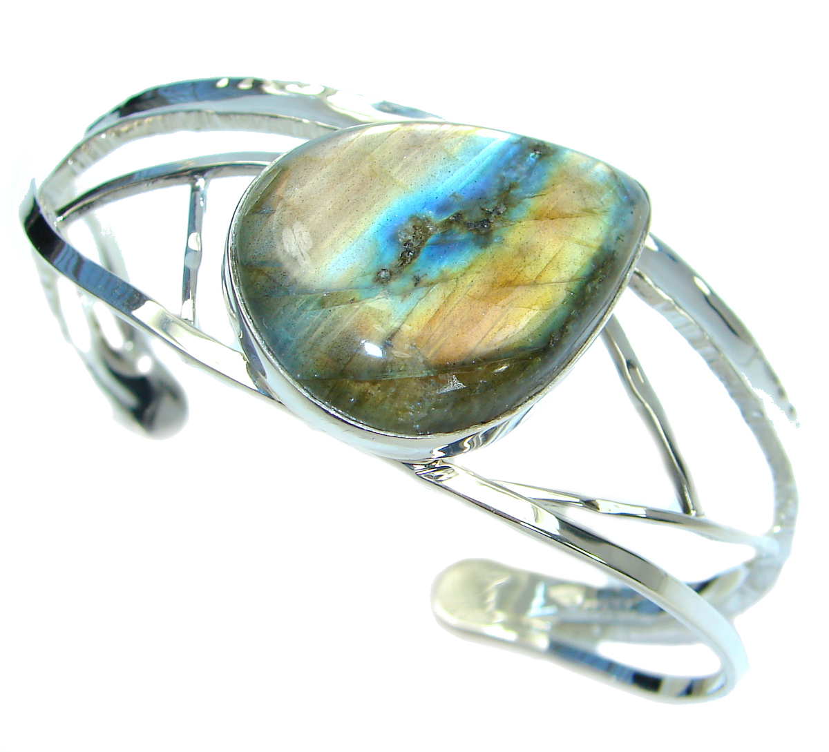 Beautiful Modern Shimmering Labradorite .925 Sterling Silver Bracelet / Cuff