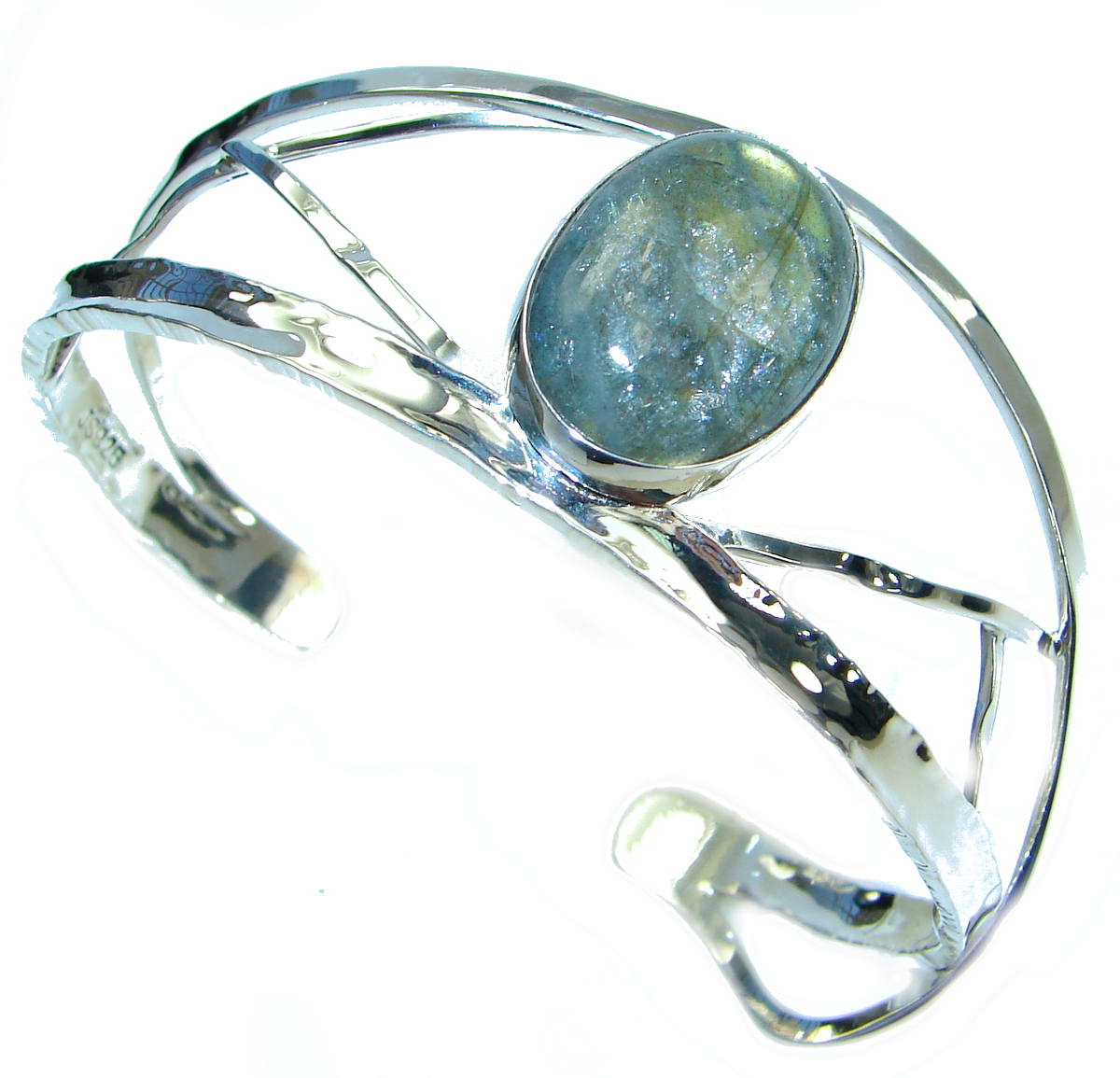 Beautiful Modern Shimmering Labradorite .925 Sterling Silver Bracelet / Cuff