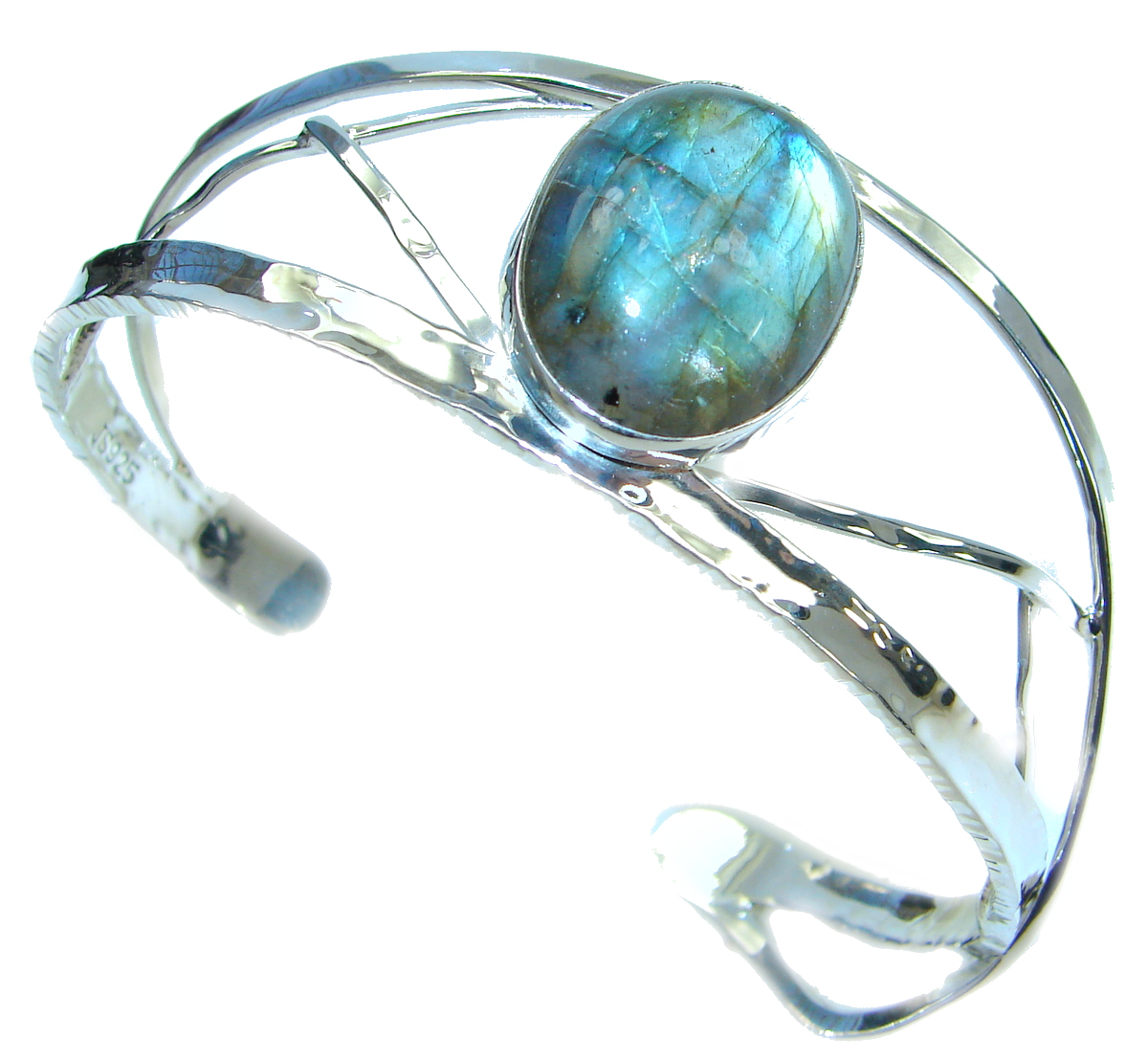 Beautiful Modern Shimmering Labradorite .925 Sterling Silver Bracelet / Cuff
