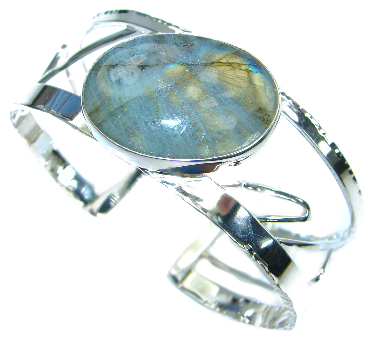 Beautiful Modern Shimmering Labradorite .925 Sterling Silver Bracelet / Cuff