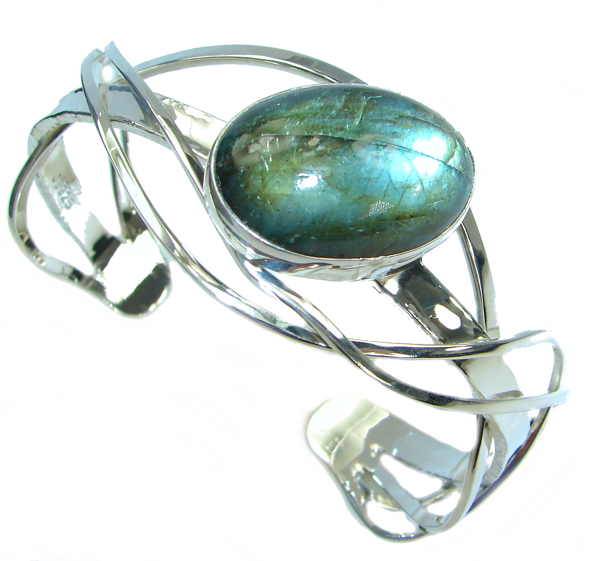 Beautiful Modern Shimmering Labradorite .925 Sterling Silver Bracelet / Cuff