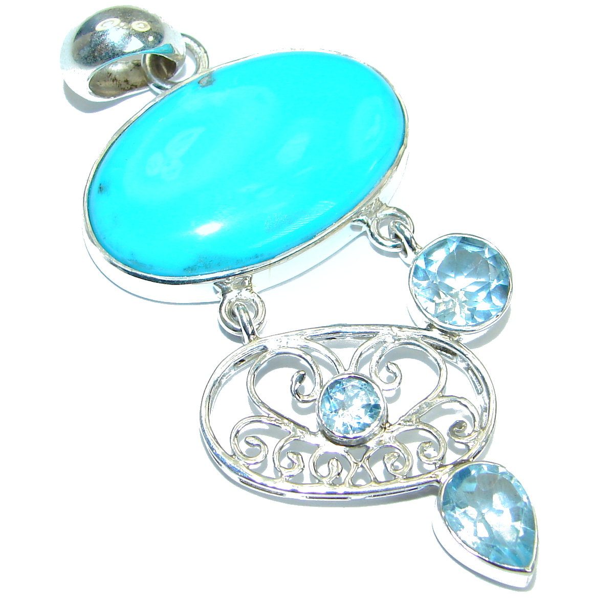 Exquisite Sleeping Beauty Turquoise .925 Sterling Silver handmade Pendant