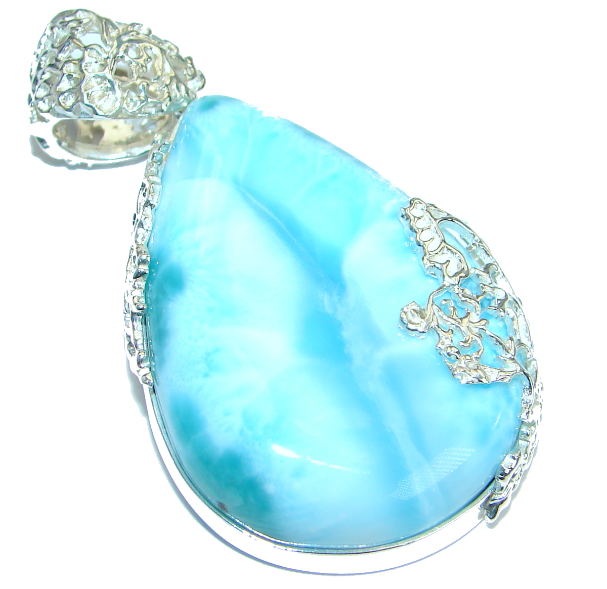 Best Quality Genuine 106ct Larimar .925 Sterling Silver handmade pendant