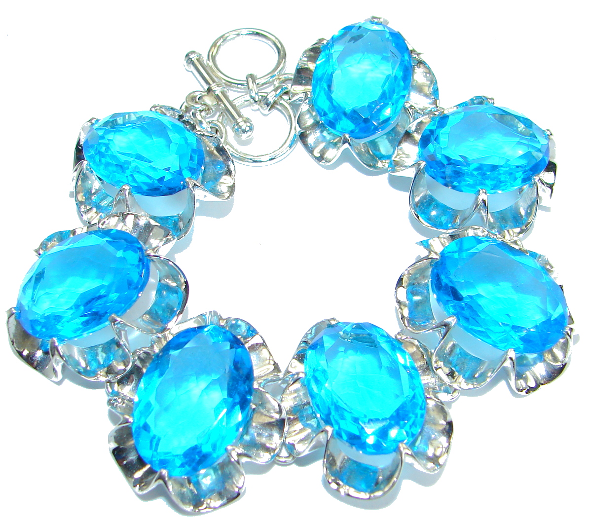 Huge Rich Blue Ocean Quartz .925 Sterling Silver handmade Bracelet