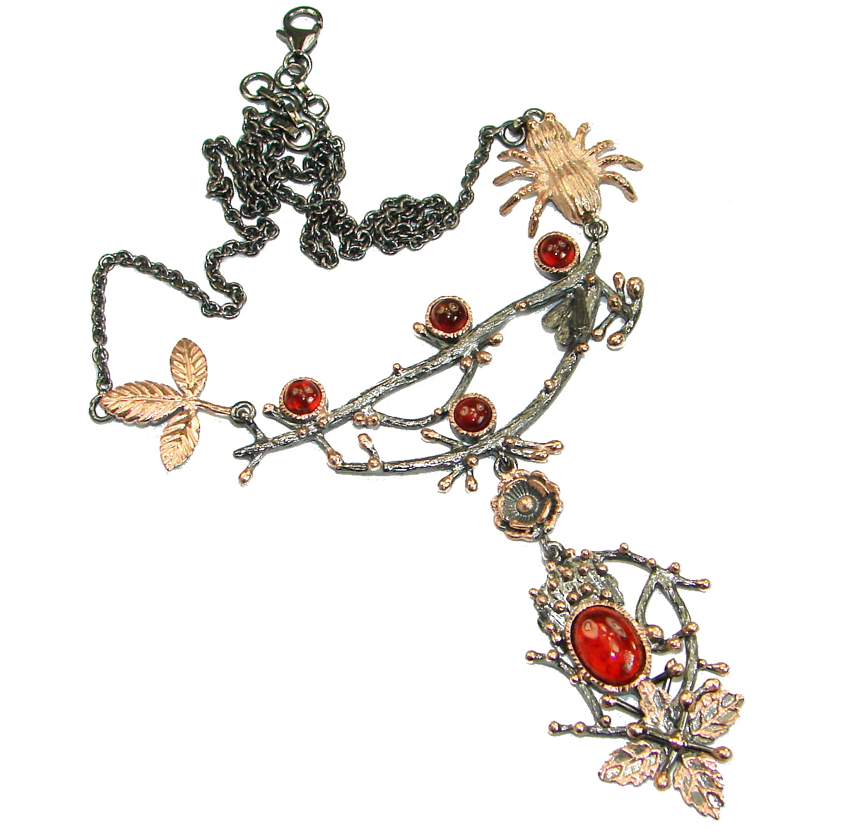 Fine Art Genuine Garnet 14K Rose Gold Rhodium over .925 Sterling Silver handmade necklace