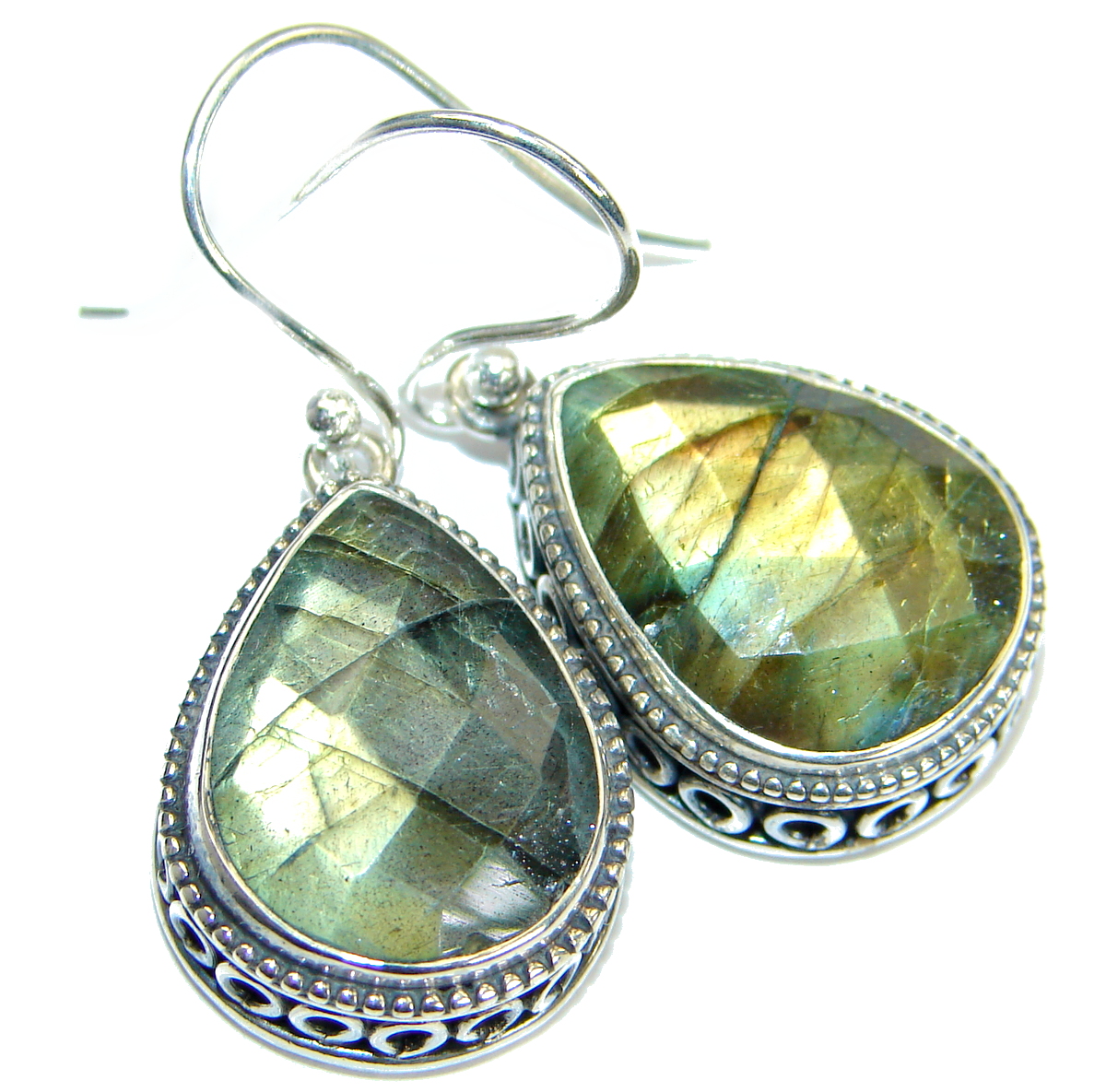 Genuine Labradorite .925 Sterling Silver handmade earrings