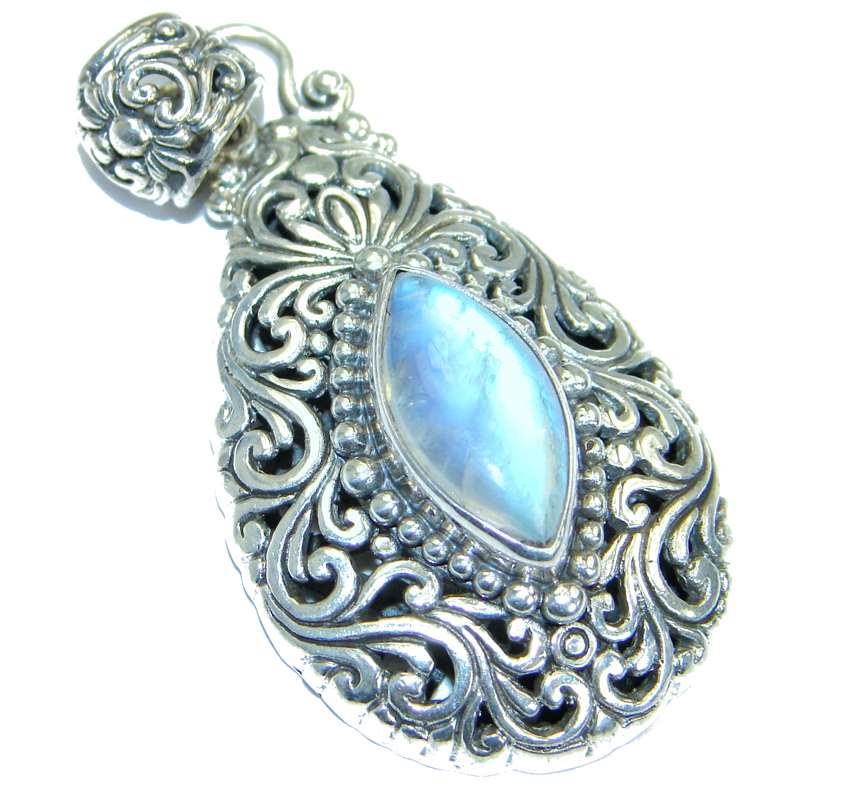 Simple Design Fire Moonstone .925 Sterling Silver handmade Pendant