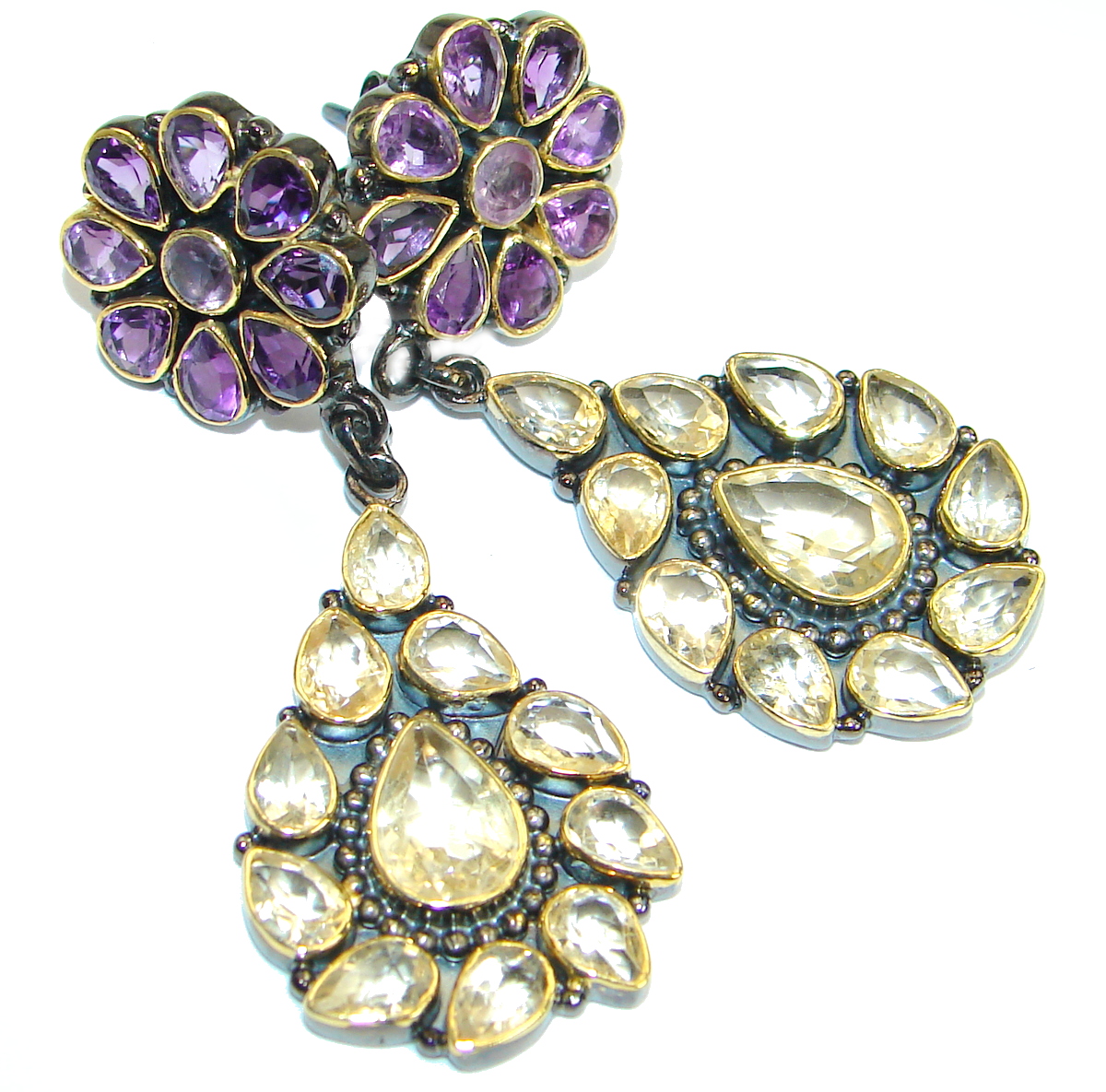 Authentic Citrine Amethyst .925 Sterling Silver handmade earrings