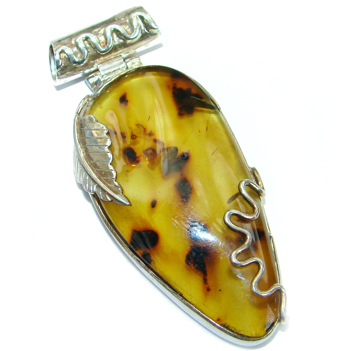 Huge Natural Baltic Amber .925 Sterling Silver handmade Pendant