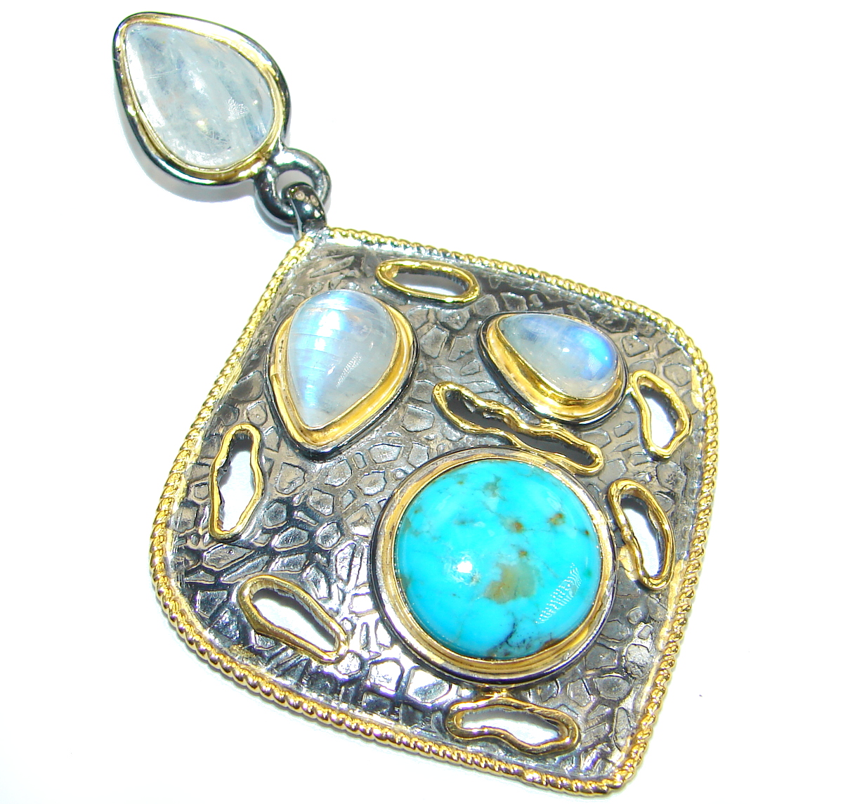Blue Turquoise Moonstone 18K Gold Rhodium over .925 Sterling Silver Pendant