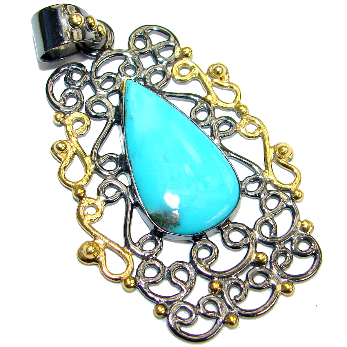 Exquisite Sleeping Beauty Turquoise Rose Gold Rhodium over .925 Sterling Silver handmade Pendant
