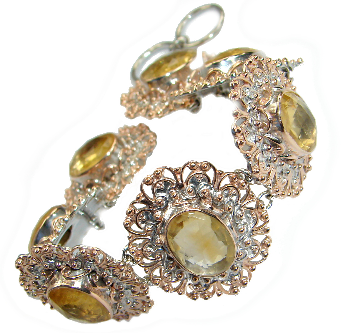Stunning genuine Citrine 14K gold over .925 Sterling Silver handmade Bracelet