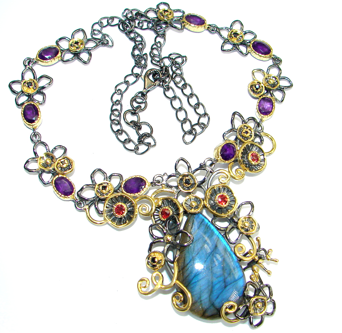 Cascade of Lights Labradorite 14KGold over .925 Sterling Silver entirely handcrafted necklace