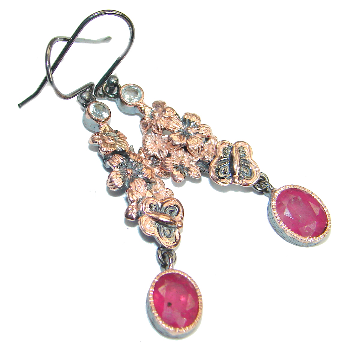 Genuine Ruby 14K Gold Rhodium over .925 Sterling Silver handmade earrings