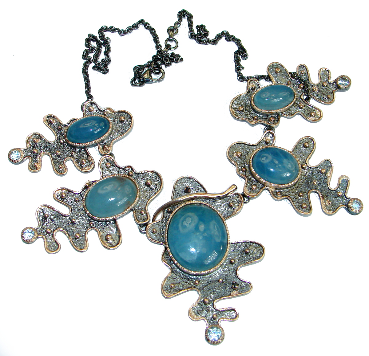 True Art genuine Aquamarine 14K Gold over Rhodium over .925 Sterling Silver handcrafted necklace