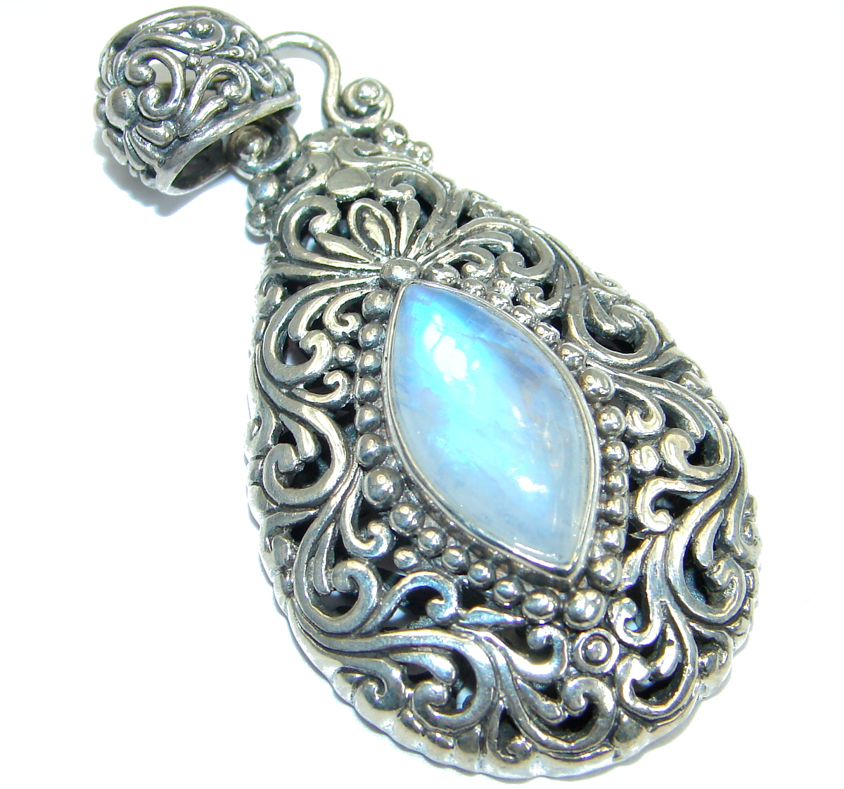 Simple Design Fire Moonstone .925 Sterling Silver handmade Pendant