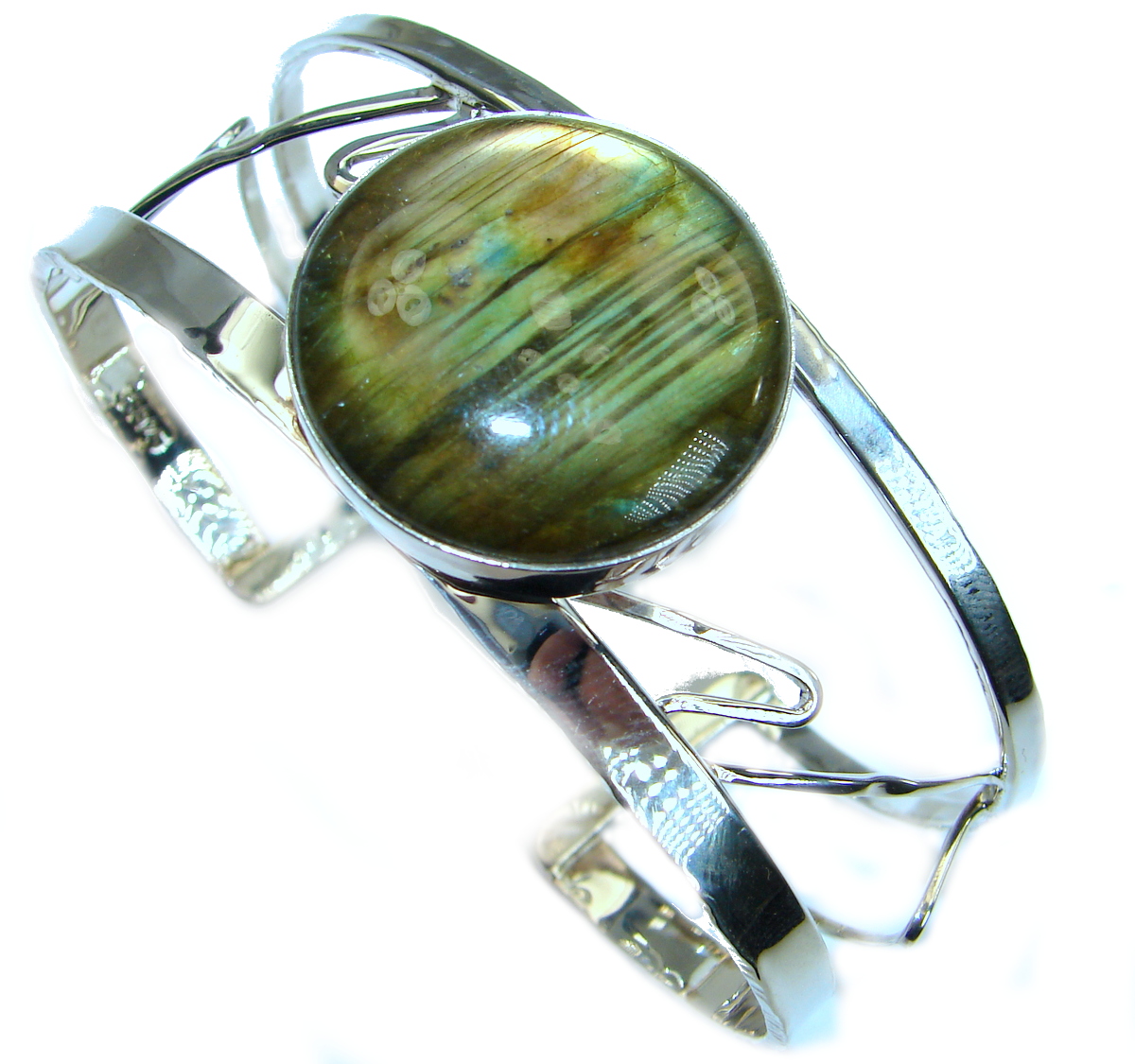 Beautiful Modern Shimmering Labradorite .925 Sterling Silver Bracelet / Cuff