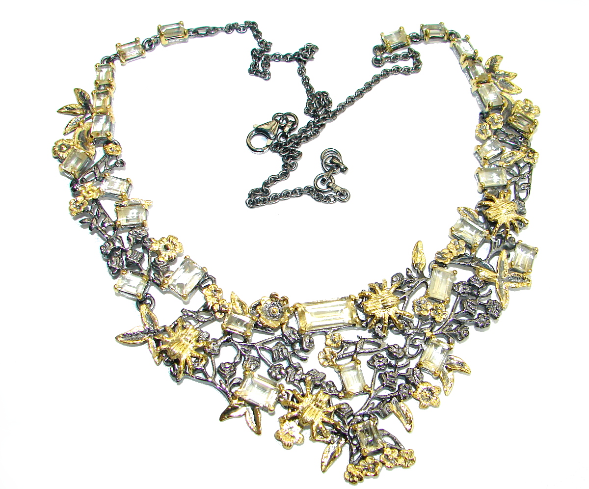 One of the kind genuine Citrine 14K Gold Rhodium over .925 Sterling Silver handmade Necklaces