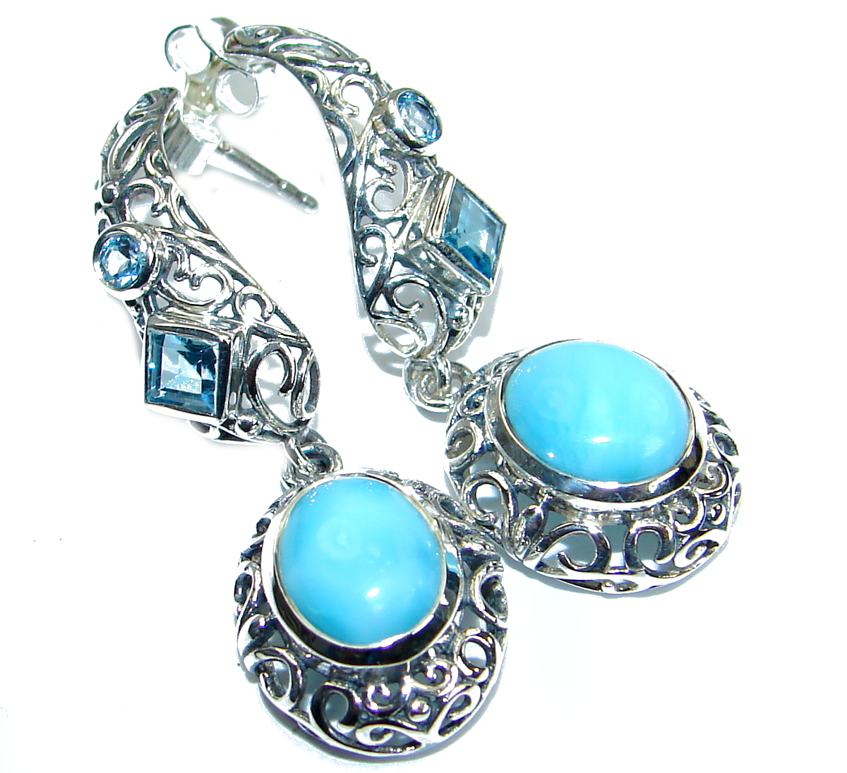 Bali Treasure Precious Blue Larimar .925 Sterling Silver handmade earrings