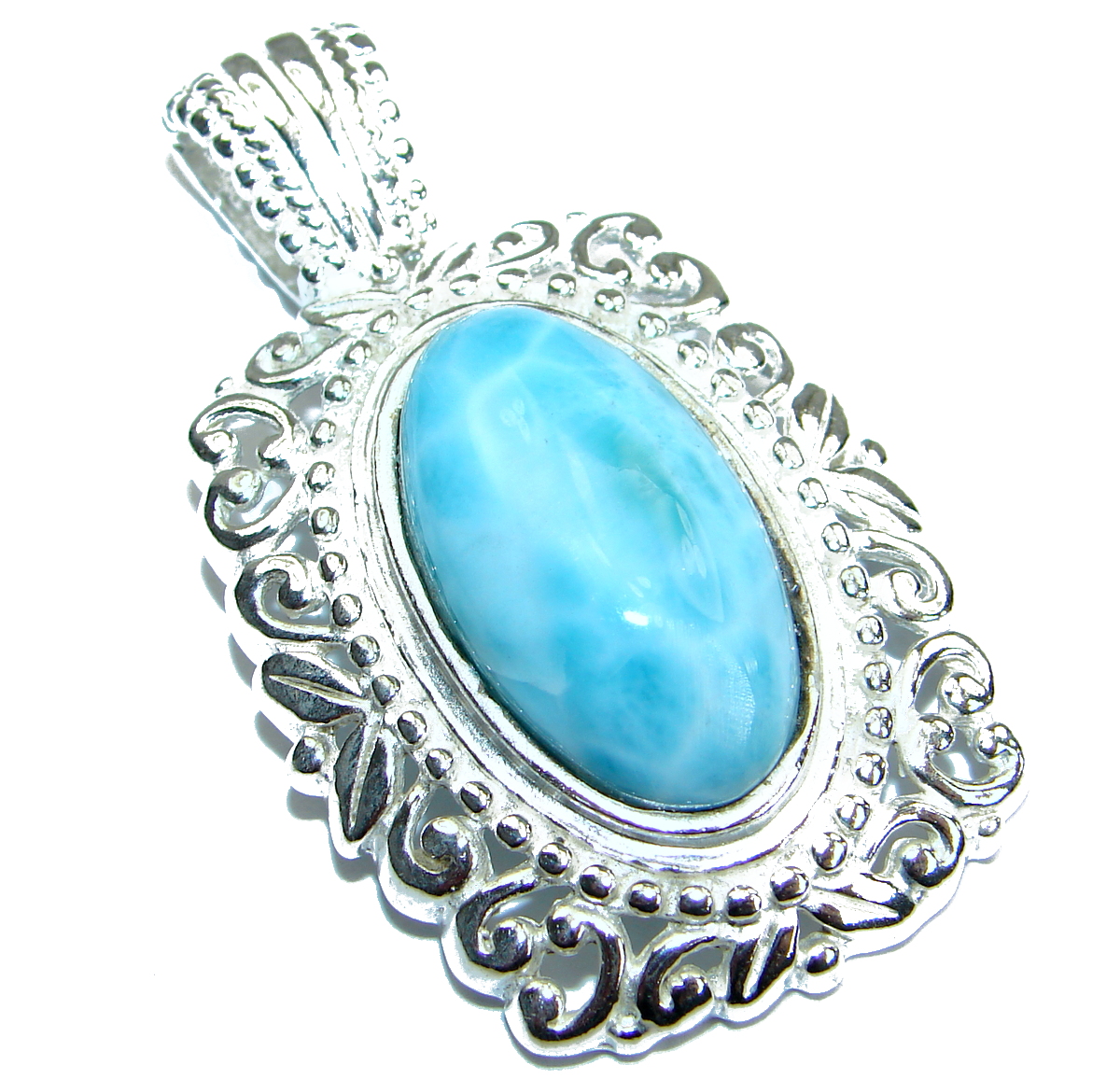 Vintage Design amazing quality Larimar .925 Sterling Silver handmade pendant