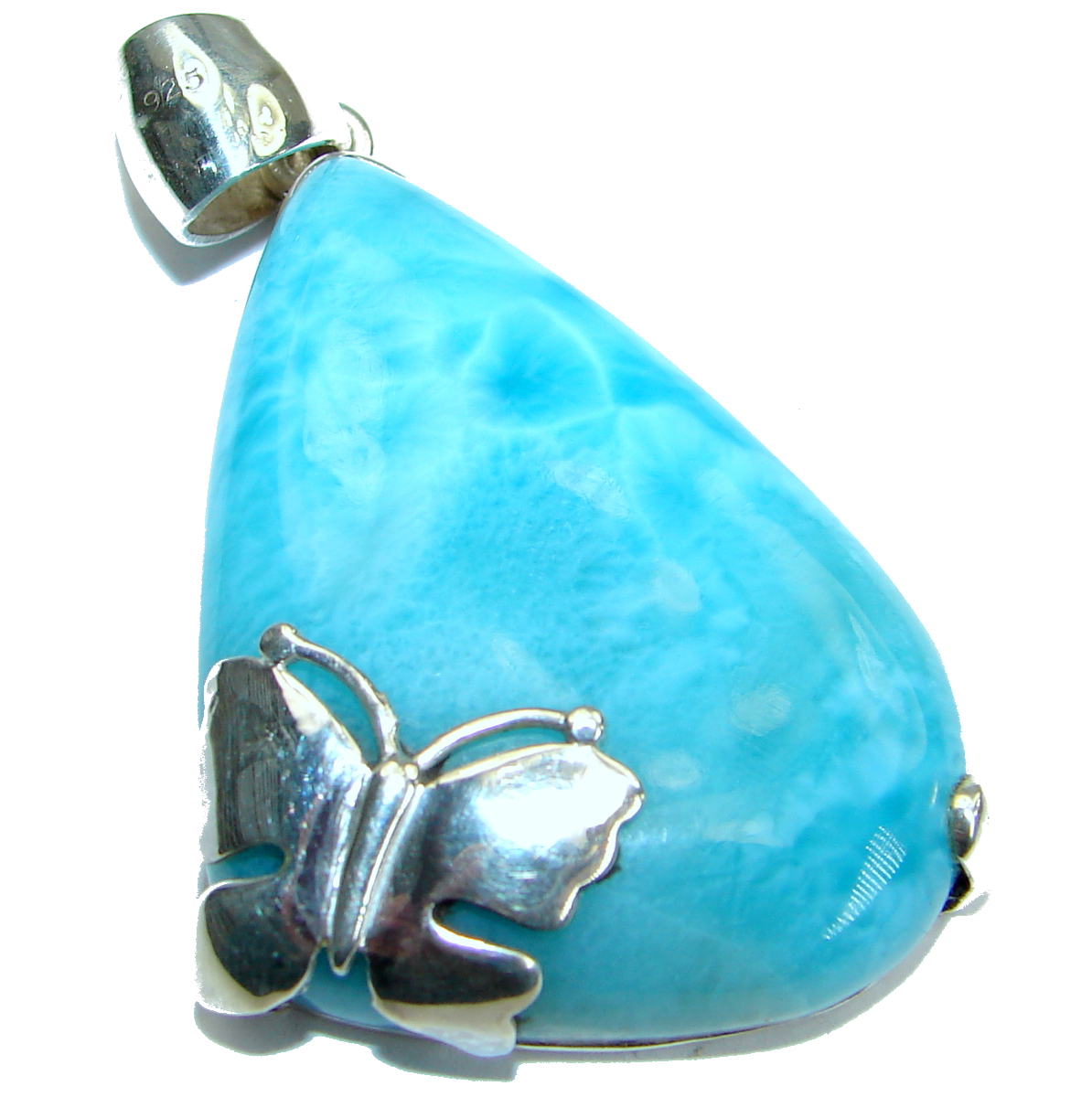 Flawless amazing quality Larimar .925 Sterling Silver handmade pendant