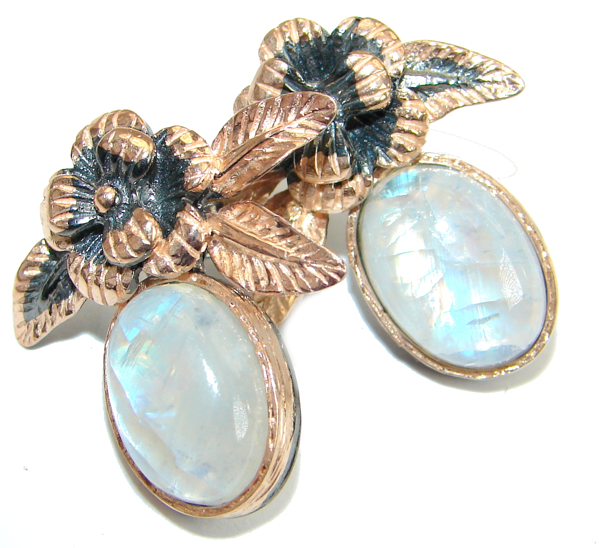 Stylish Fire Moonstone .925 Sterling Silver handmade earrings