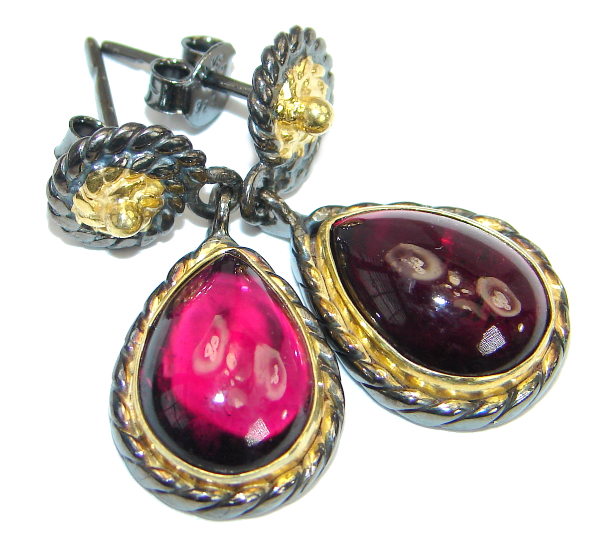 Authentic Garnet 14K Gold Rhodium over .925 Sterling Silver handmade earrings