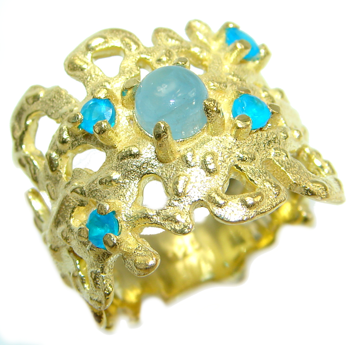 Passiom Fruit Natural Aquamarine 14K Gold over .925 Sterling Silver Ring s. 6