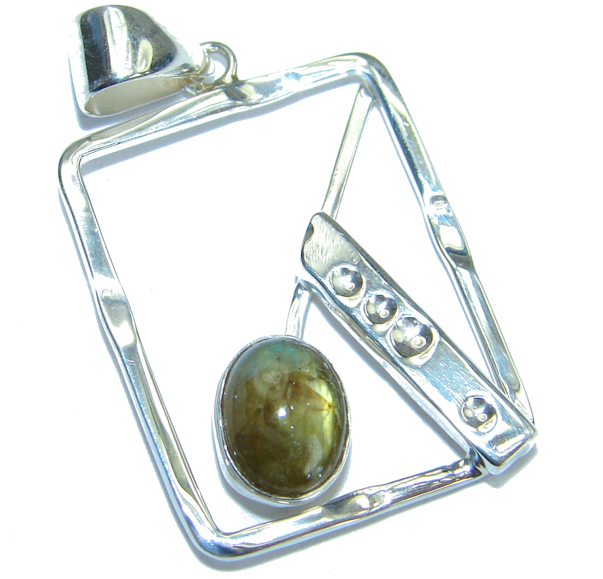 Moderen Design Labradorite Hammered .925 Sterling Silver Pendant