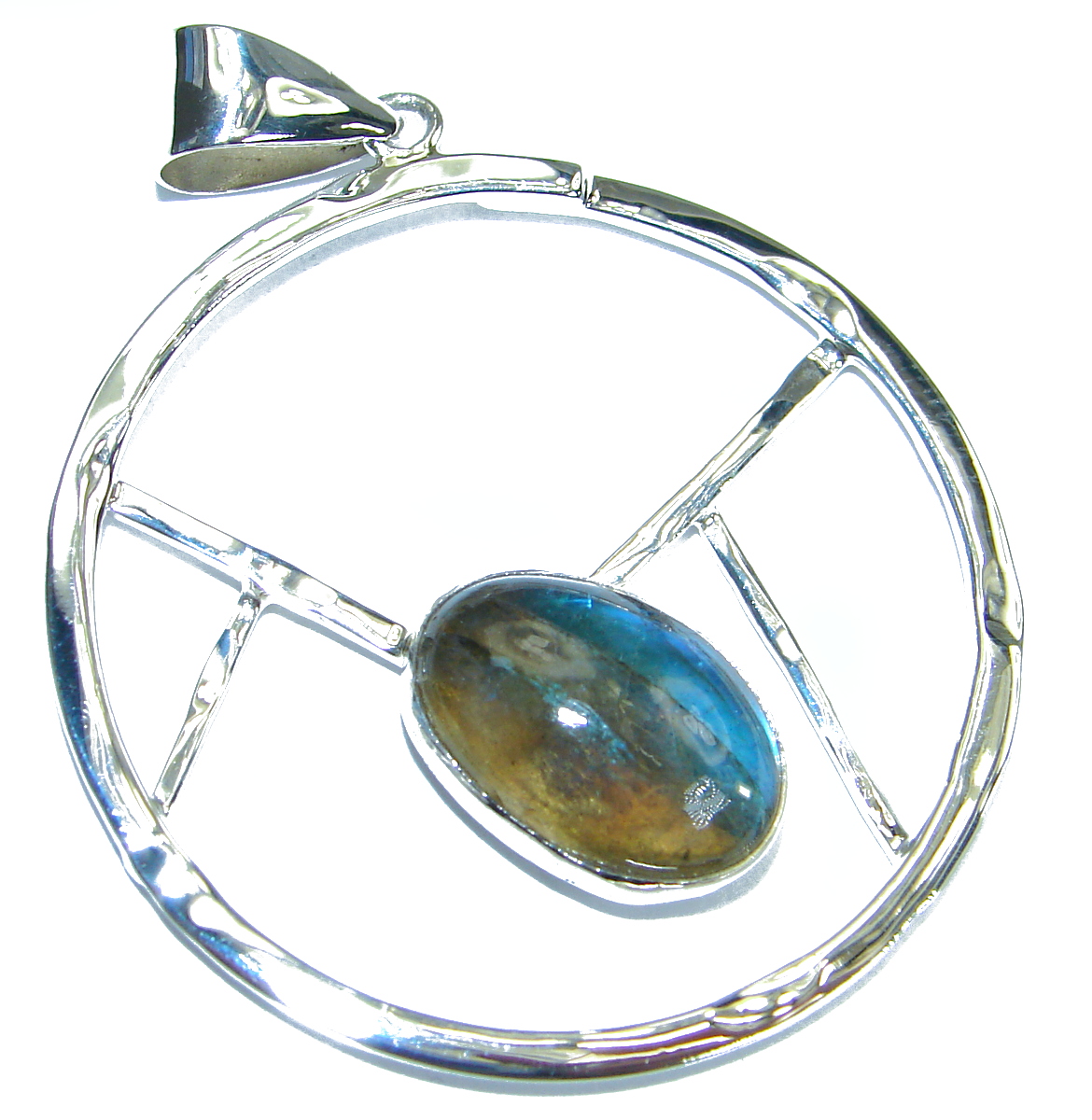 Moderen Design Labradorite Hammered .925 Sterling Silver Pendant