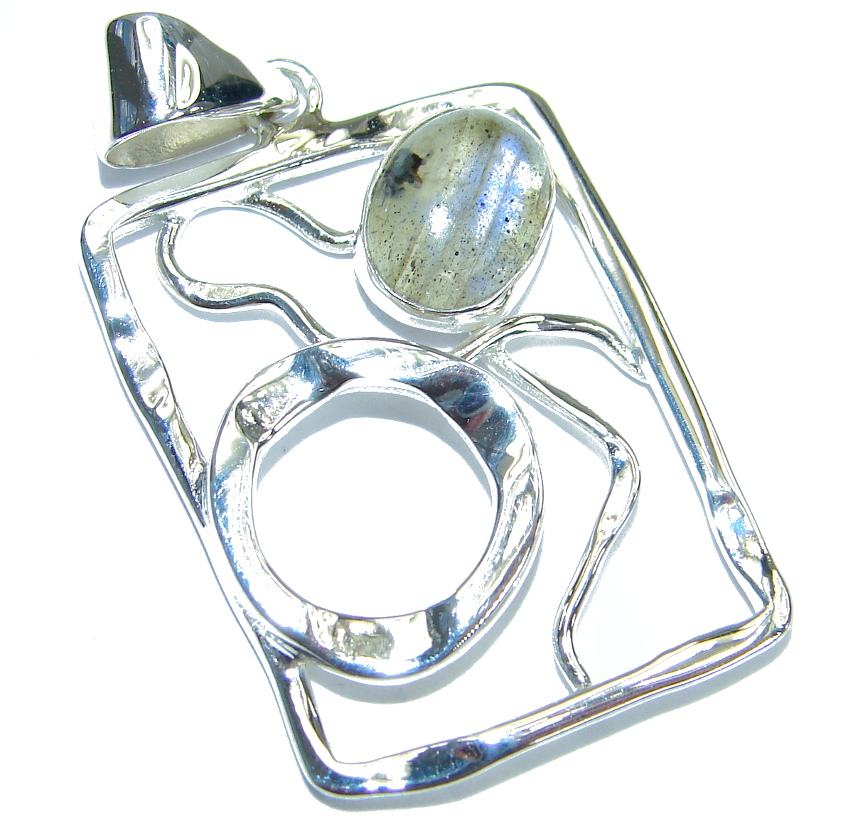 Moderen Design Labradorite Hammered .925 Sterling Silver Pendant