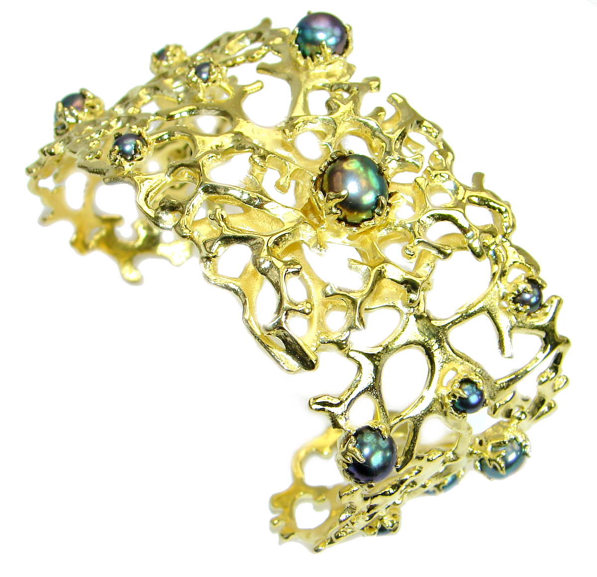 Big Dreamer Fresh Water Black Pearl 14K Gold over .925 Sterling Silver Bracelet / Cuff