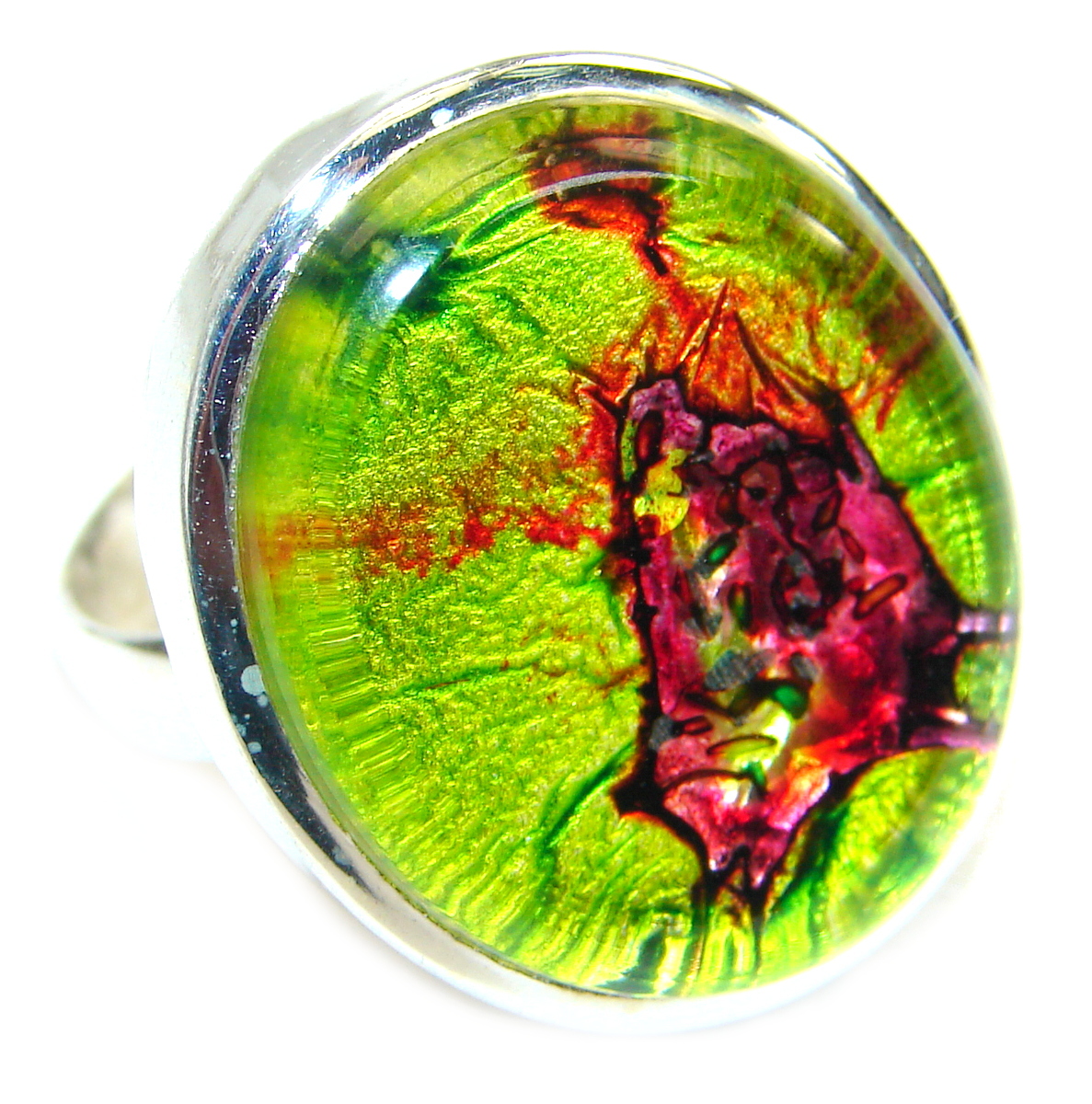 Dichroic Glass .925 Sterling Silver handmade ring size 9