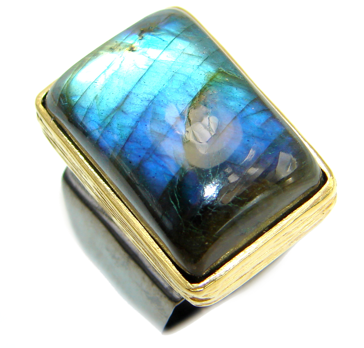 Huge Fire Labradorite .925 Sterling Silver handmade ring size 6 1/2