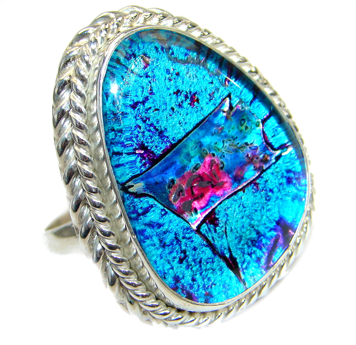 Dichroic Glass .925 Sterling Silver handmade ring size 9 1/2