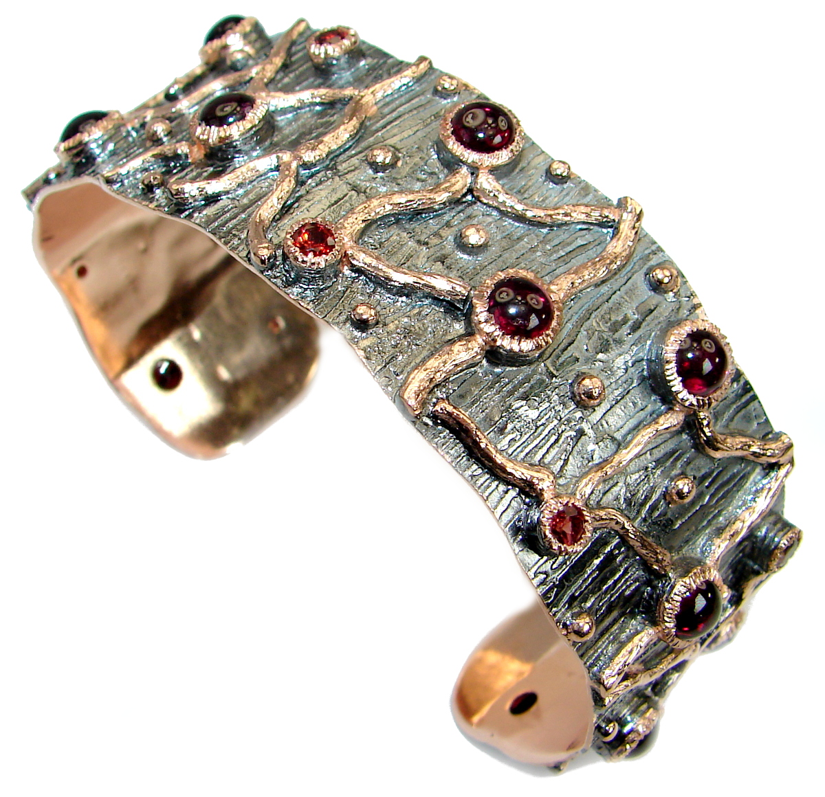 Real Treasure genuine Garnet 18K Gold over .925 Sterling Silver handcrafted Bracelet / Cuff