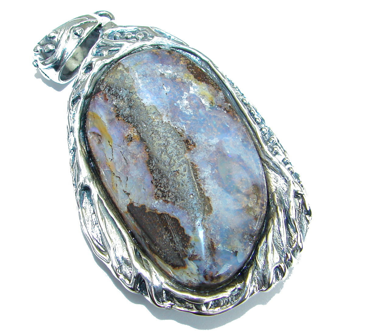 Huge Authentic Australian Boulder Opal .925 Sterling Silver handmade Pendant