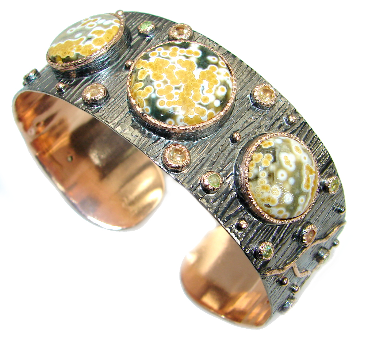 Authentic Ocean Jasper 14K Gold Rhodium over .925 Sterling Silver handcrafted Bracelet / Cuff
