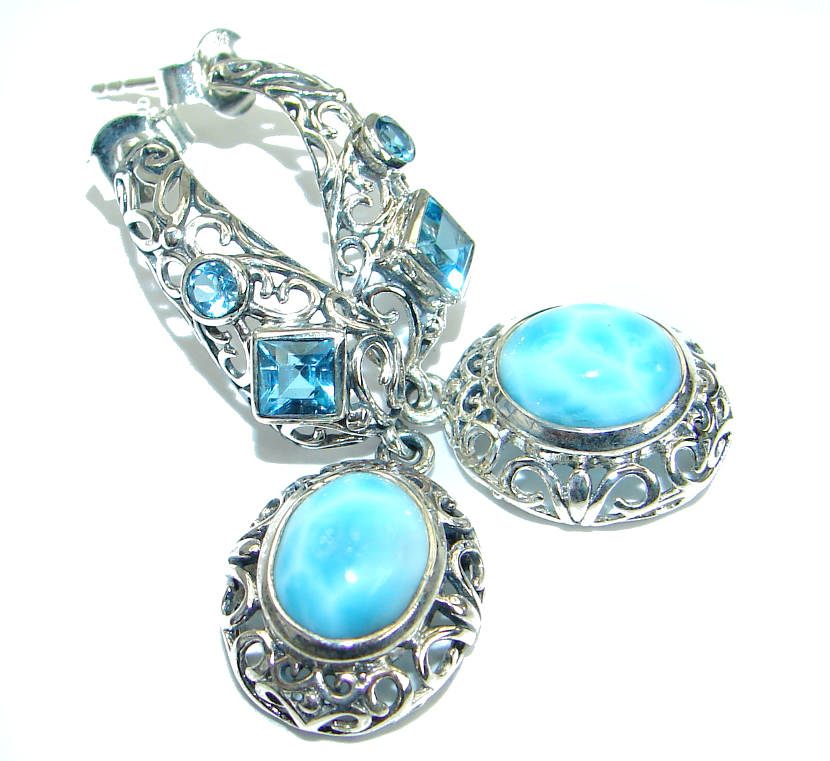 Bali Treasure Precious Blue Larimar .925 Sterling Silver handmade earrings