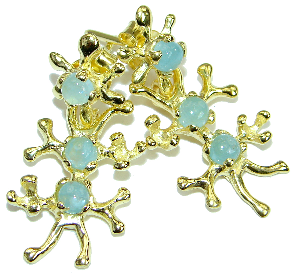 Ocean Wonder genuine Aquamarine 14K Gold .925 Sterling Silver stud earrings