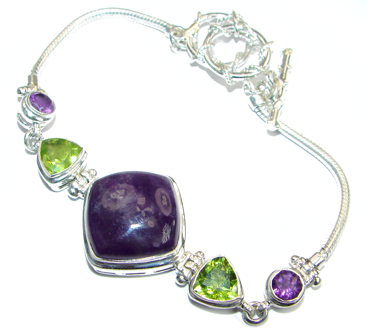 Luxury Genuine Amethyst .925 Sterling Silver handmade Bracelet