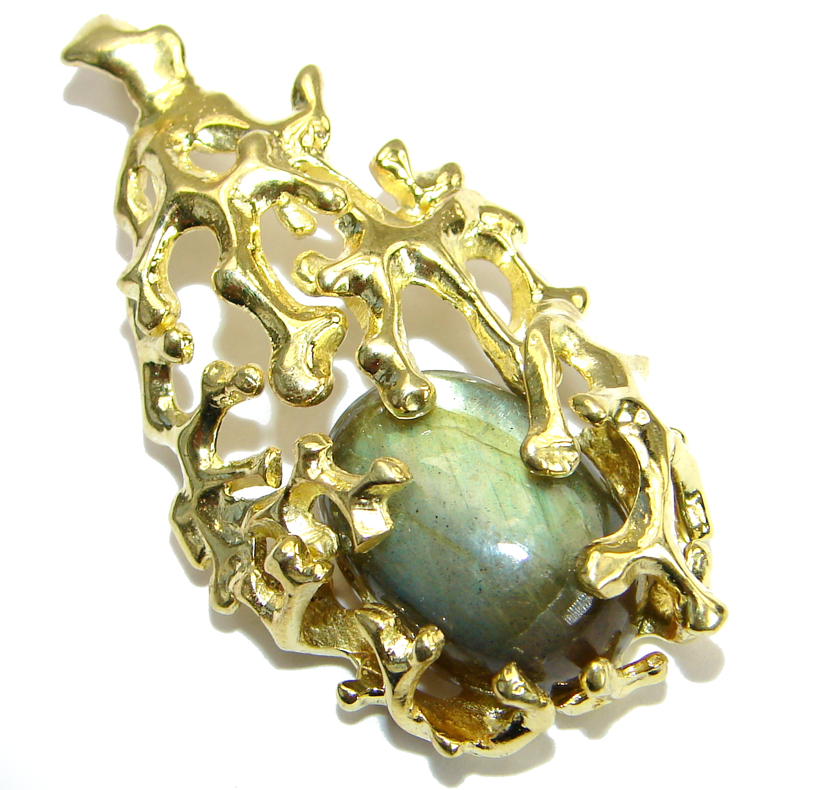 True Beauty Fire Labradorite 14K Gold .925 Sterling Silver handcrafted Pendant