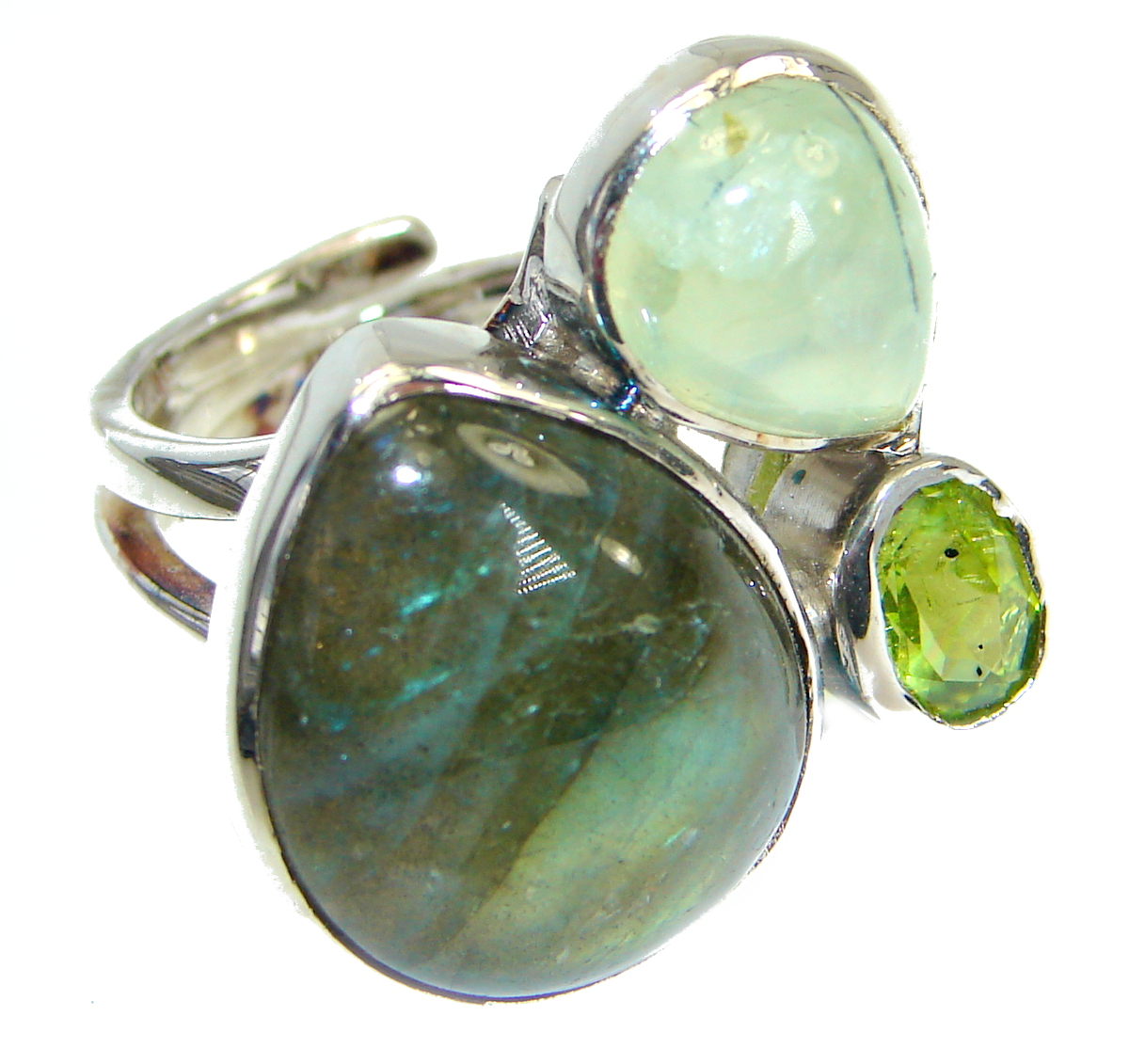 Silky Labradorite .925 Sterling Silver handmade Ring s. 7 adjustable