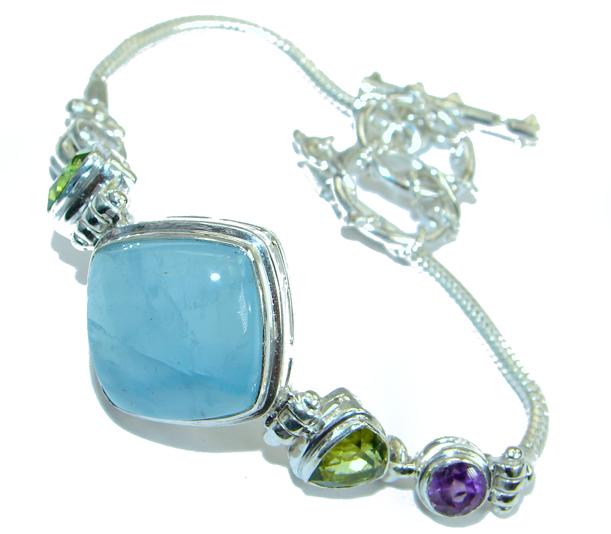 Natural Aquamarine .925 Sterling Silver handmade Bracelet