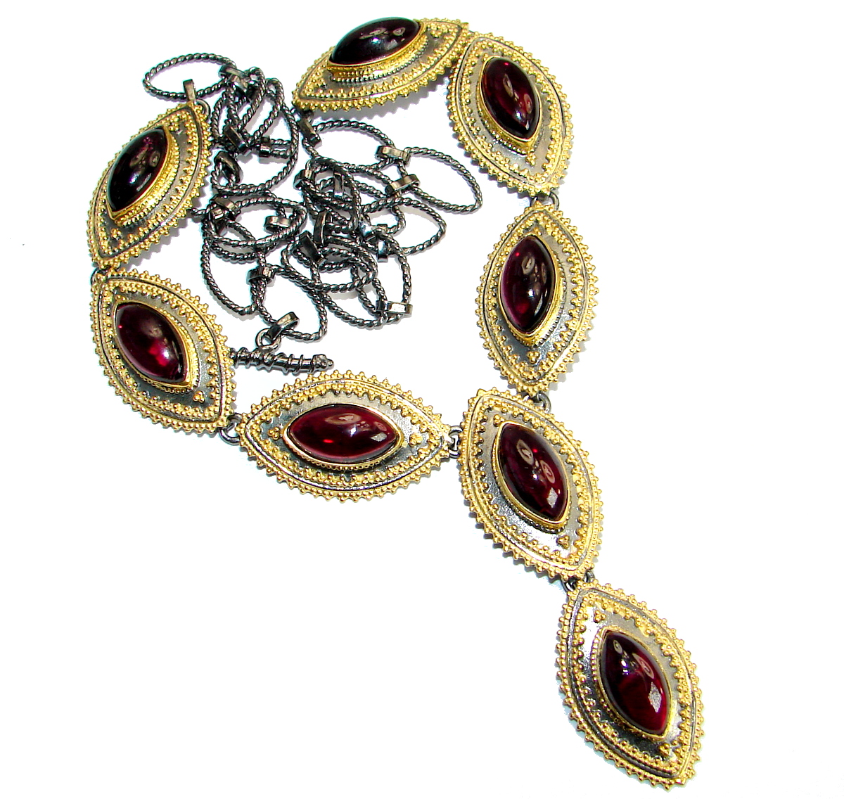 Vintage Design Genuine Garnet 14K Gold over .925 Sterling Silver handmade necklace