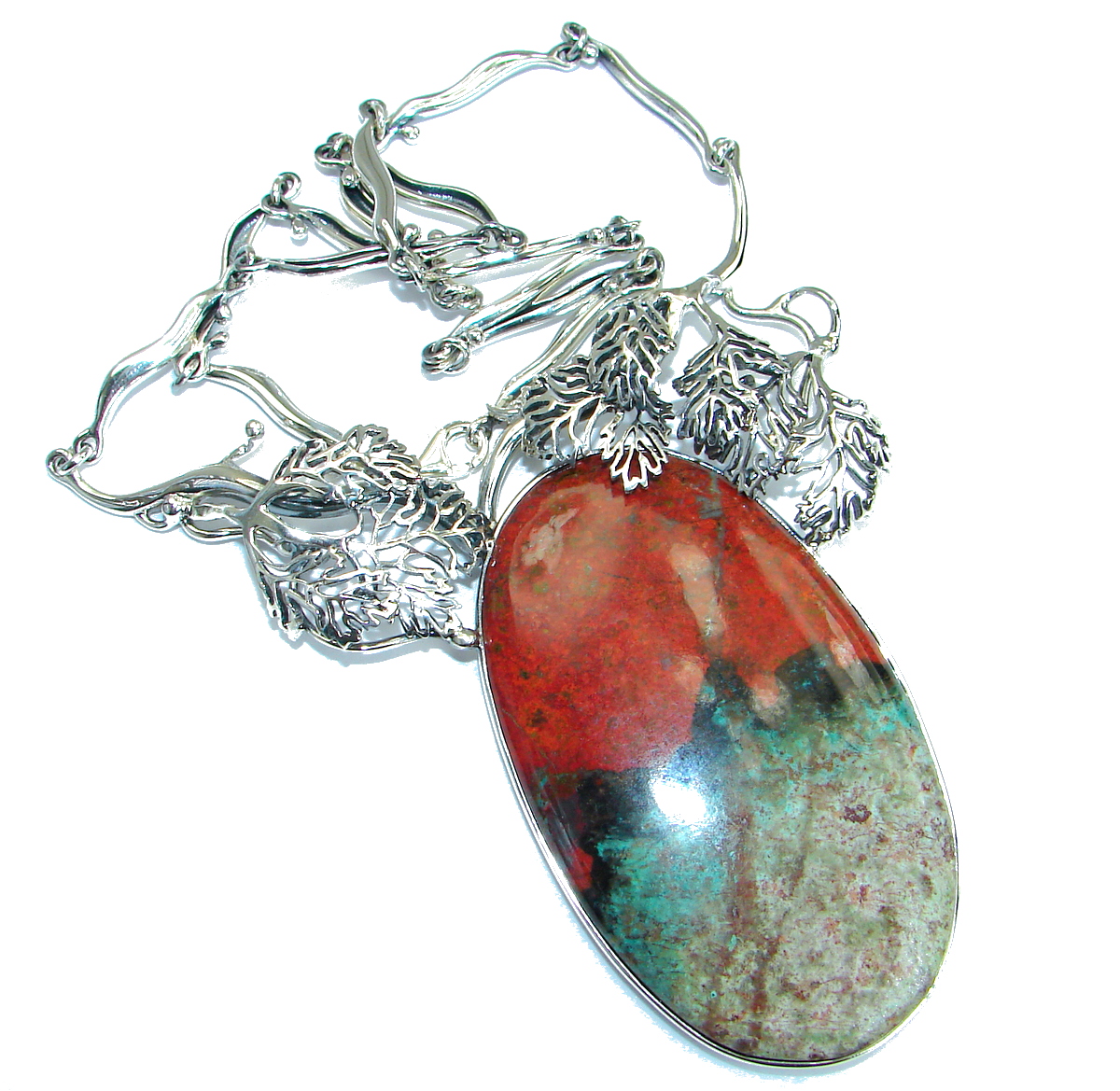Huge Exclusive Sunrise Sonora Jasper .925 Sterling Silver handmade Necklace
