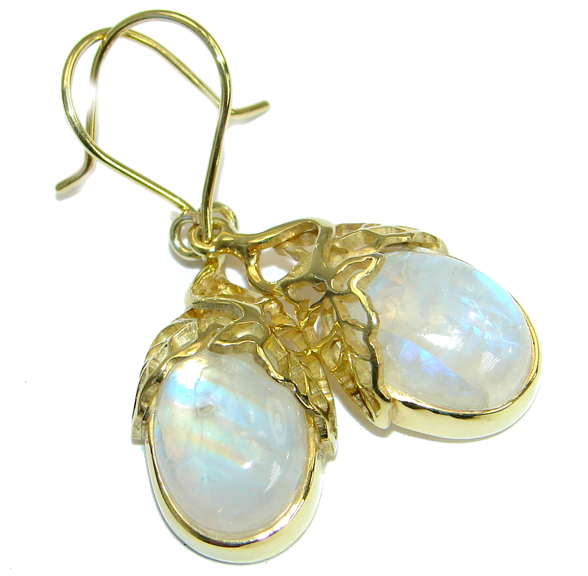 Stylish AAA+ Fire Moonstone 14K Gold over .925 Sterling Silver handmade earrings