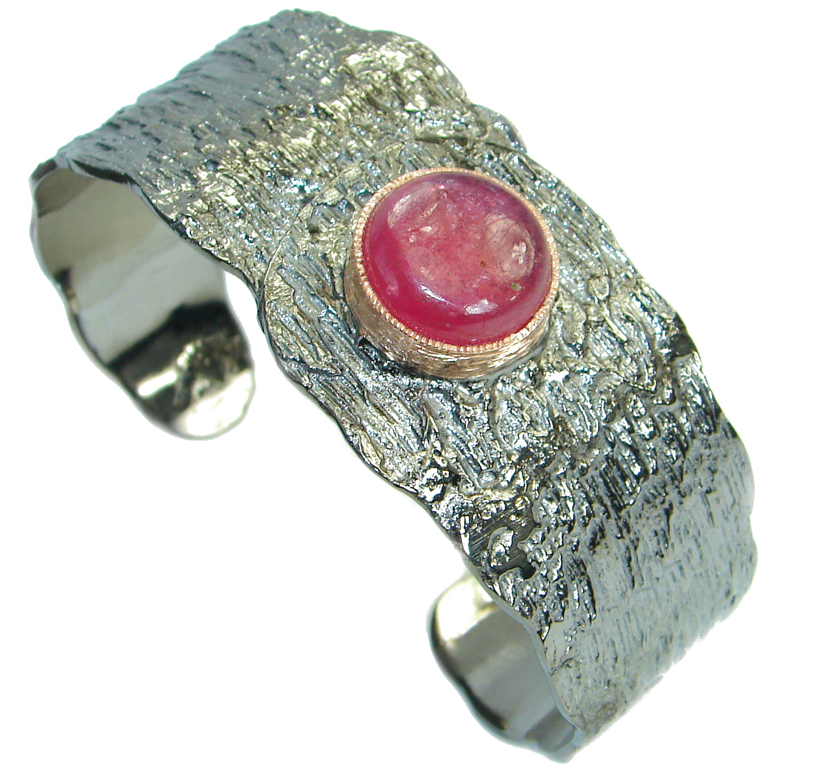 Incredible Genuine Ruby Rose Gold Rhodium over .925 Sterling Silver Bracelet / Cuff
